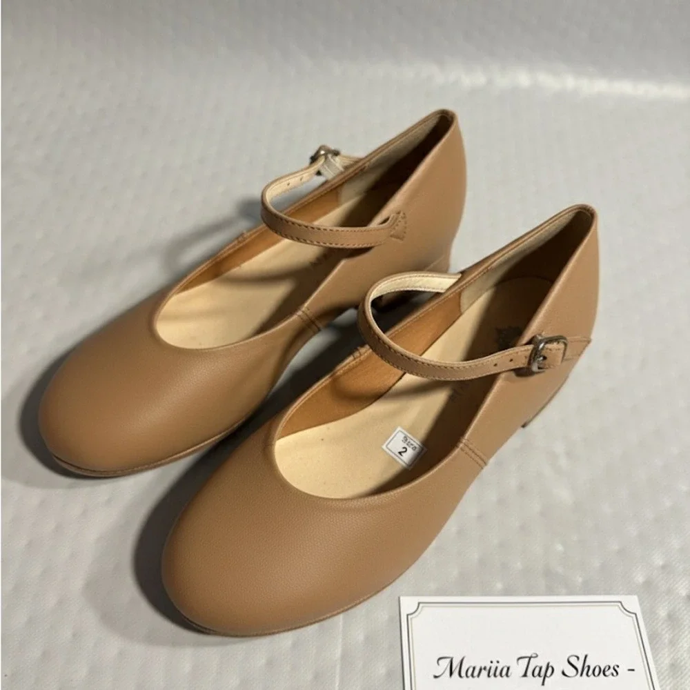 Mariia Tan Mariia Soft Leather Mary Jane Tap Shoes Size 2 Wide NEW NIB